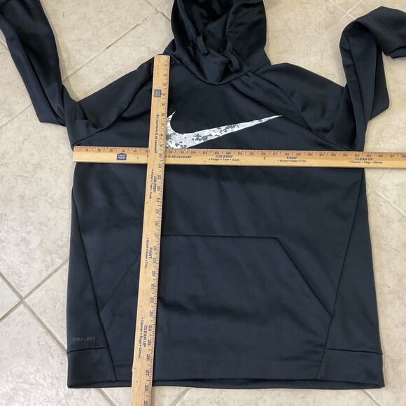 Nike Men Sweatshirt XL Black Hoodie pixel cammo Logo Big Swoosh Pocket Dri Fit - Picture 5 of 8